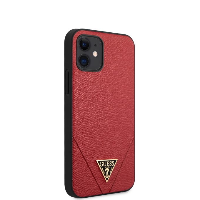 iPhone 12 MINI raudona GUESS nugarėlė GUHCP12SVSATMLRE