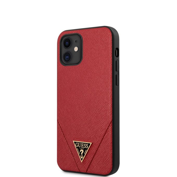 iPhone 12 MINI raudona GUESS nugarėlė GUHCP12SVSATMLRE