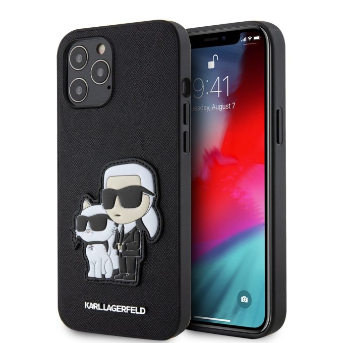 iPhone 12 PRO MAX black NFT Saffiano Karl&Choupette KARL LAGERFELD nugarėlė