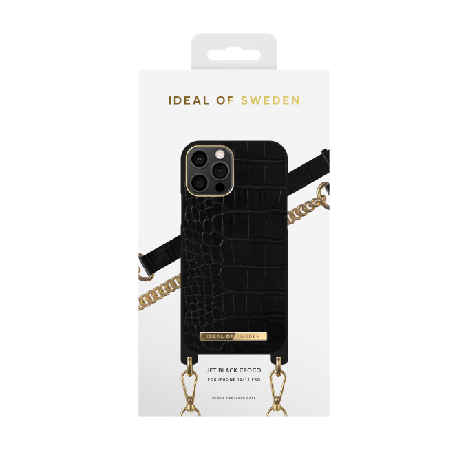 iPhone 12/12 PRO iDeal Of Sweden nugarėlė su grandinėle Jet Black Croco