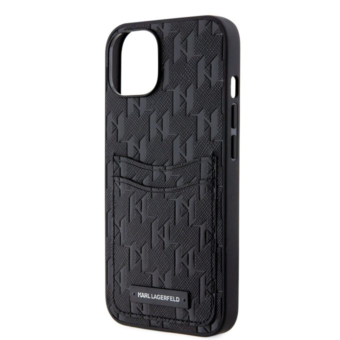 iPhone 13 black Saffiano Monogram Card Slot KARL LAGERFELD nugarėlė