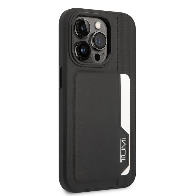 iPhone 14 PRO black TUMI Leather W/ Vertical Card Slot nugarėlė