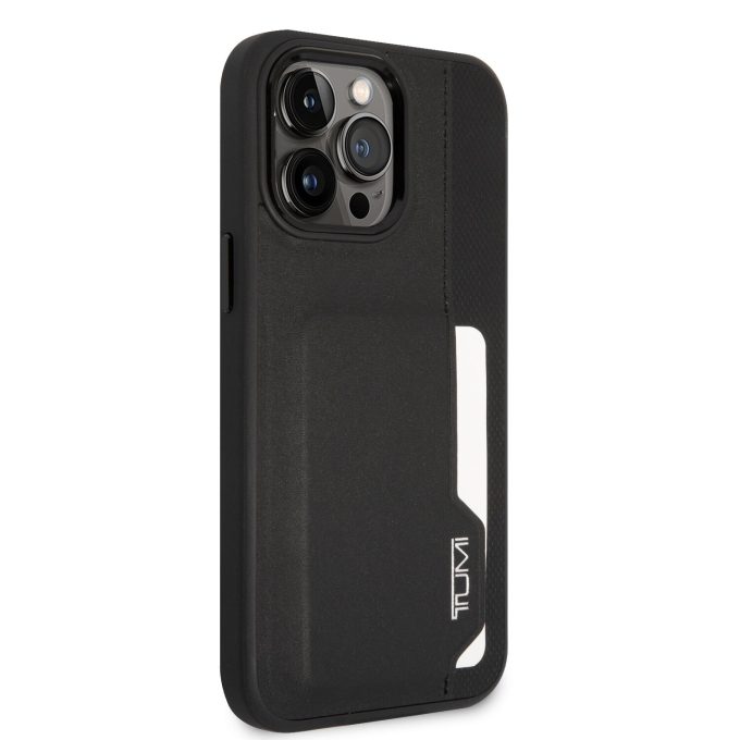 iPhone 14 PRO MAX black TUMI Leather W/ Vertical Card Slot nugarėlė