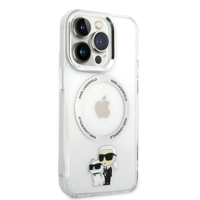 iPhone 14 PRO MAX transparent + silver Magsafe KARL LAGERFELD nugarėlė