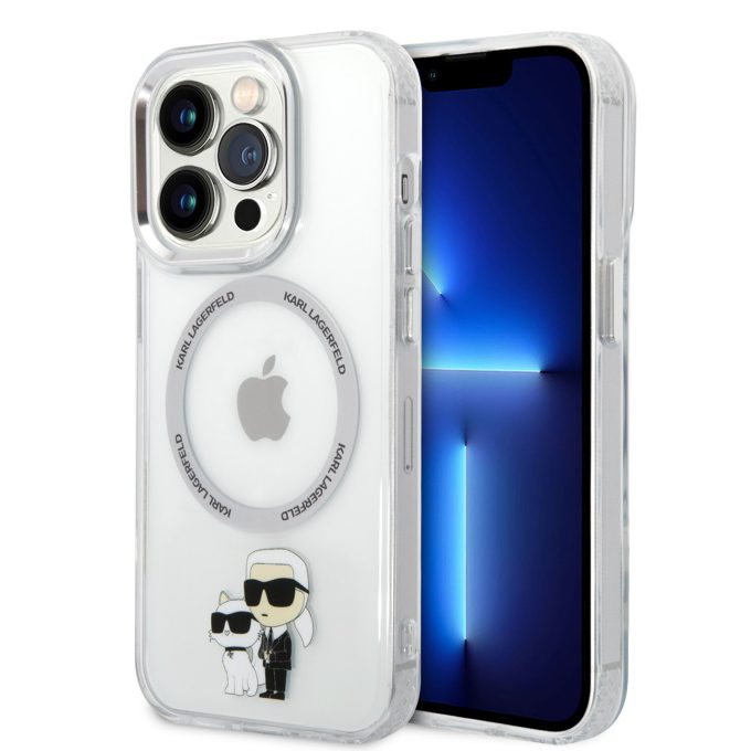 iPhone 14 PRO MAX transparent + silver Magsafe KARL LAGERFELD nugarėlė