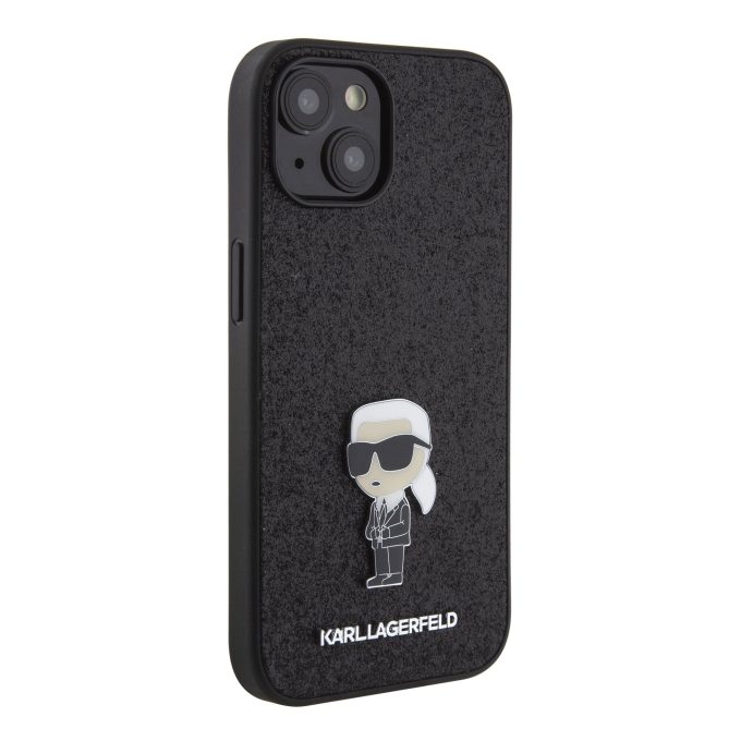 iPhone 15 / 14 / 13 black Ikonik Fixed Glitter Metal PIN KARL LAGERFELD nugarėlė