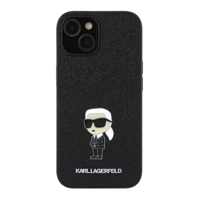 iPhone 15 / 14 / 13 black Ikonik Fixed Glitter Metal PIN KARL LAGERFELD nugarėlė