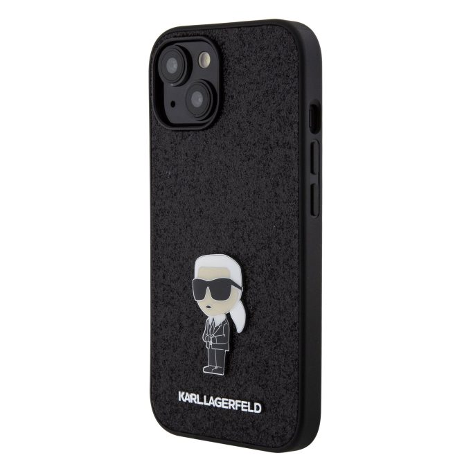 iPhone 15 / 14 / 13 black Ikonik Fixed Glitter Metal PIN KARL LAGERFELD nugarėlė