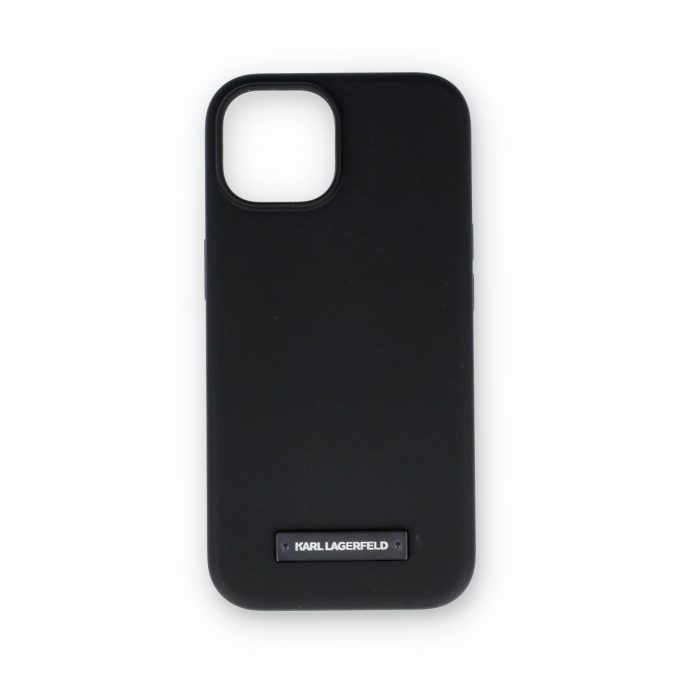 iPhone 15 / 14 / 13 black Liquid Silicone Plaque MagSafe KARL LAGERFELD nugarėlė