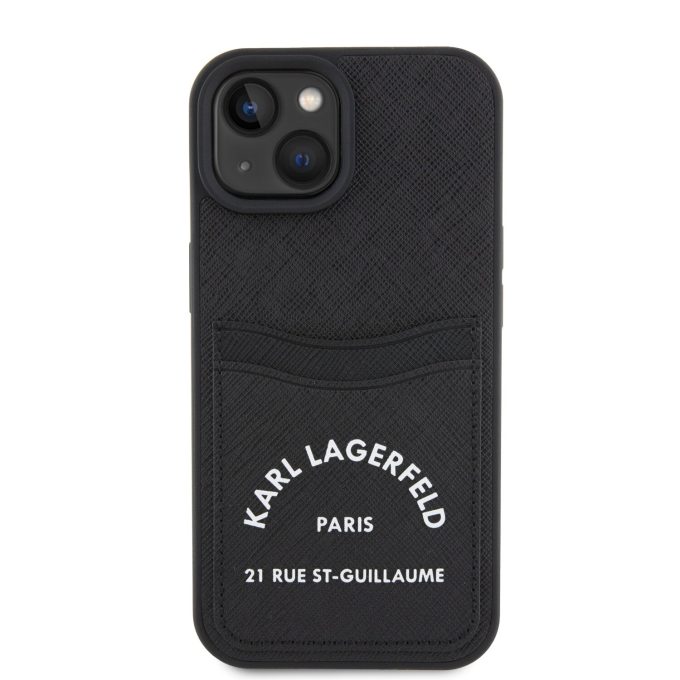 iPhone 15 / 14 / 13 black Saffiano Cardslots RSG 3D Logo KARL LAGERFELD nugarėlė