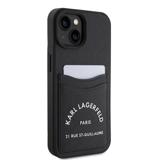 iPhone 15 / 14 / 13 black Saffiano Cardslots RSG 3D Logo KARL LAGERFELD nugarėlė
