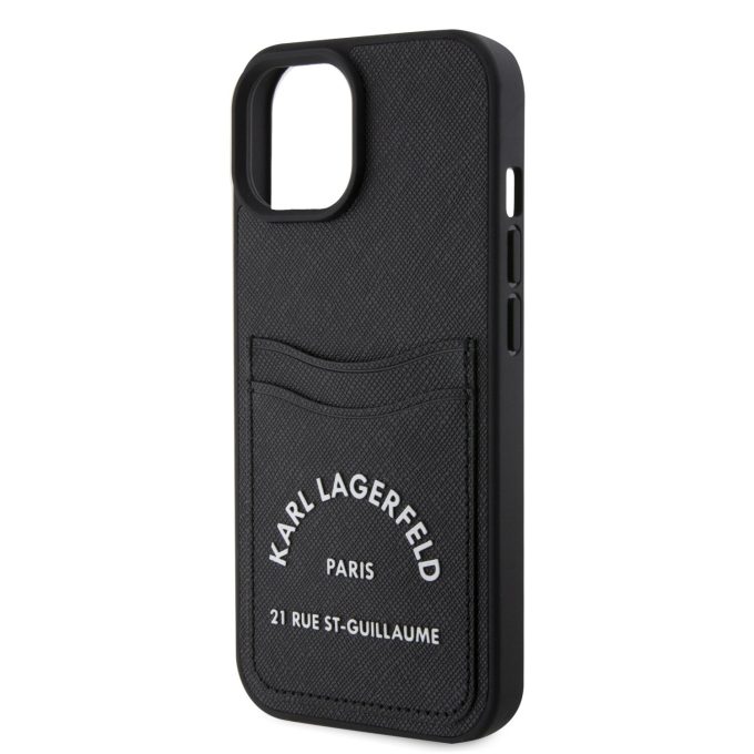 iPhone 15 / 14 / 13 black Saffiano Cardslots RSG 3D Logo KARL LAGERFELD nugarėlė