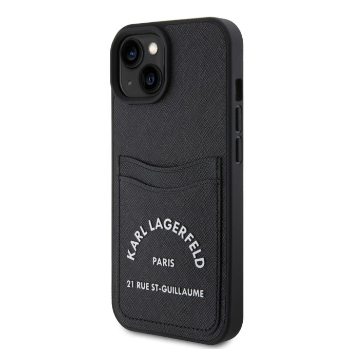 iPhone 15 / 14 / 13 black Saffiano Cardslots RSG 3D Logo KARL LAGERFELD nugarėlė