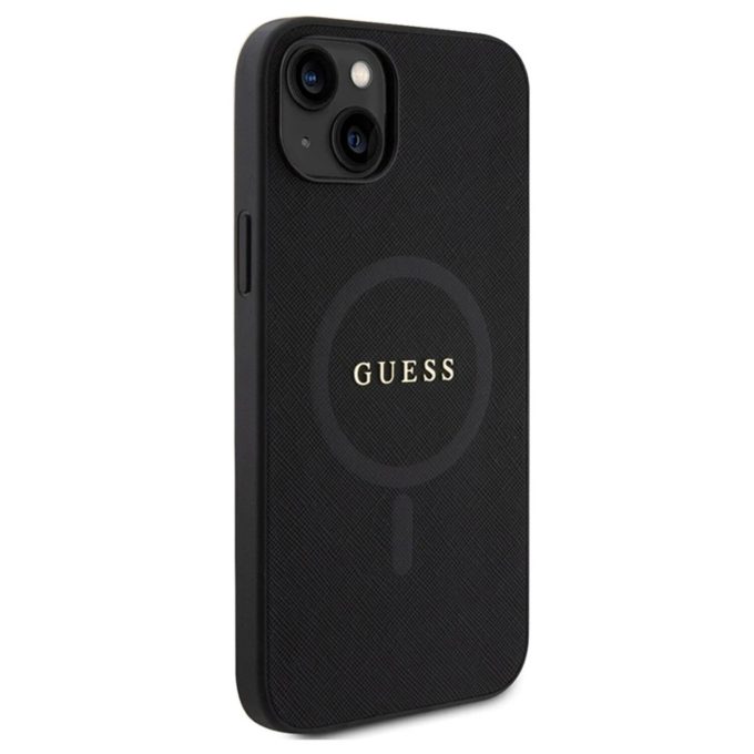 iPhone 15 / 14 / 13 black Saffiano MagSafe GUESS nugarėlė