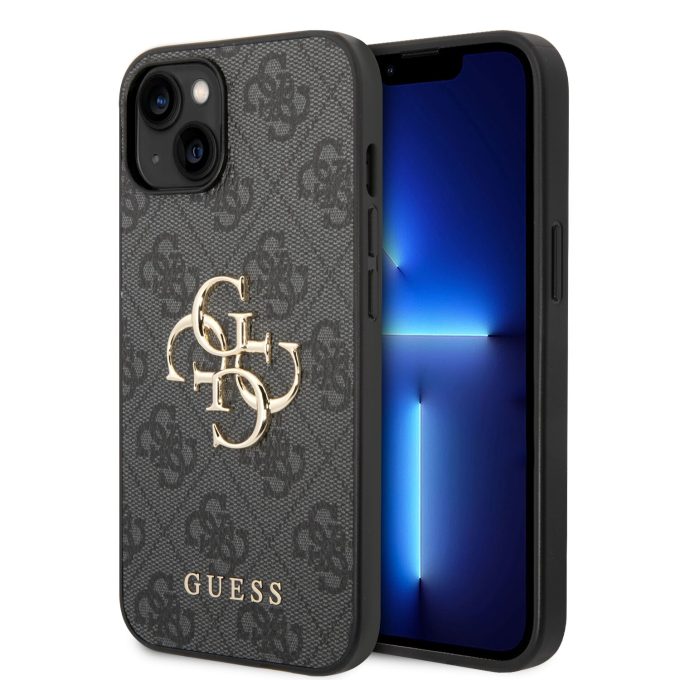 iPhone 15 / 14 / 13 grey Metal Logo GUESS nugarėlė