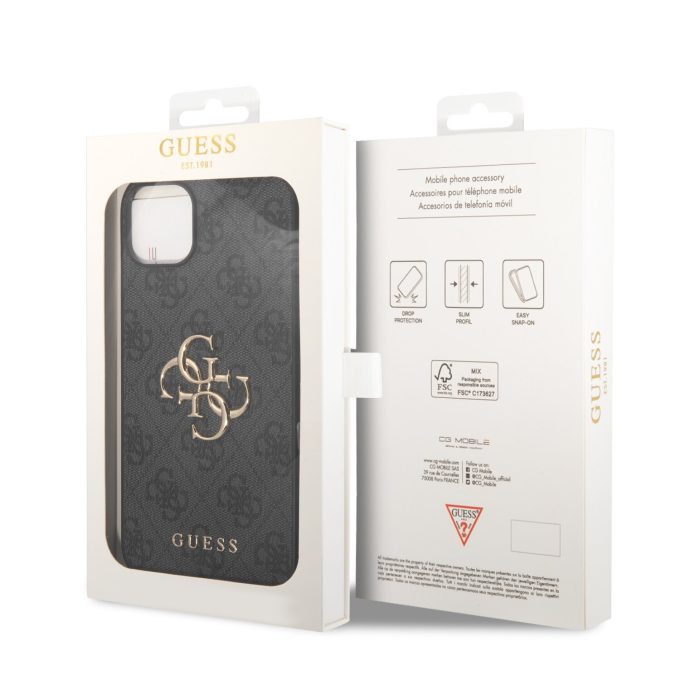 iPhone 15 / 14 / 13 grey Metal Logo GUESS nugarėlė