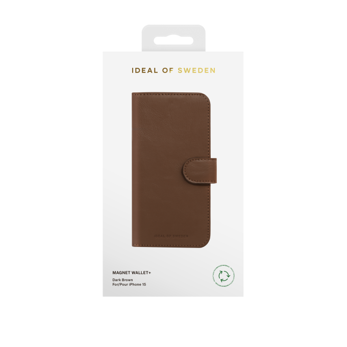 iPhone 15 iDeal Of Sweden dėklas Magnet Wallet+ Dark Brown