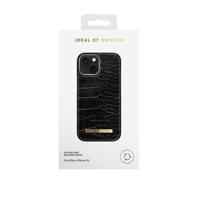 iPhone 15 iDeal Of Sweden nugarėlė Neo Noir Croco Silver