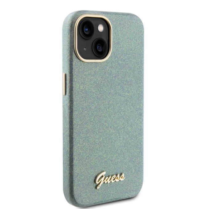iPhone 15 / 14 / 13 khaki Glitter Glossy Script GUESS nugarėlė