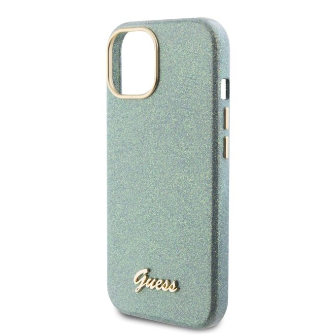 iPhone 15 / 14 / 13 khaki Glitter Glossy Script GUESS nugarėlė