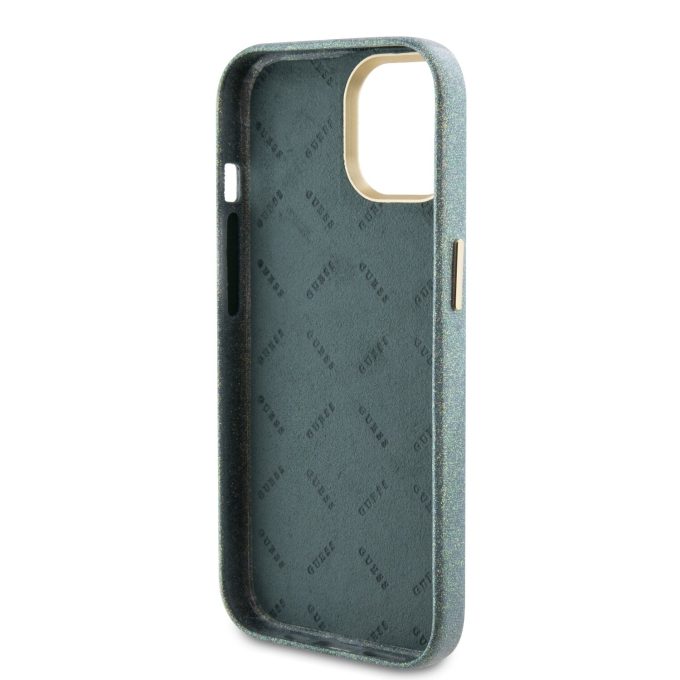 iPhone 15 / 14 / 13 khaki Glitter Glossy Script GUESS nugarėlė