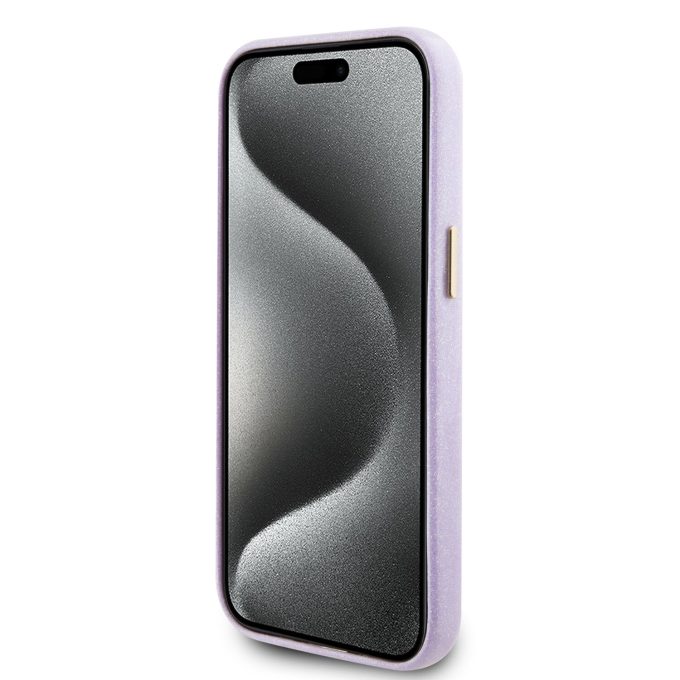 iPhone 15 / 14 / 13 lilac Glitter Glossy Script GUESS nugarėlė