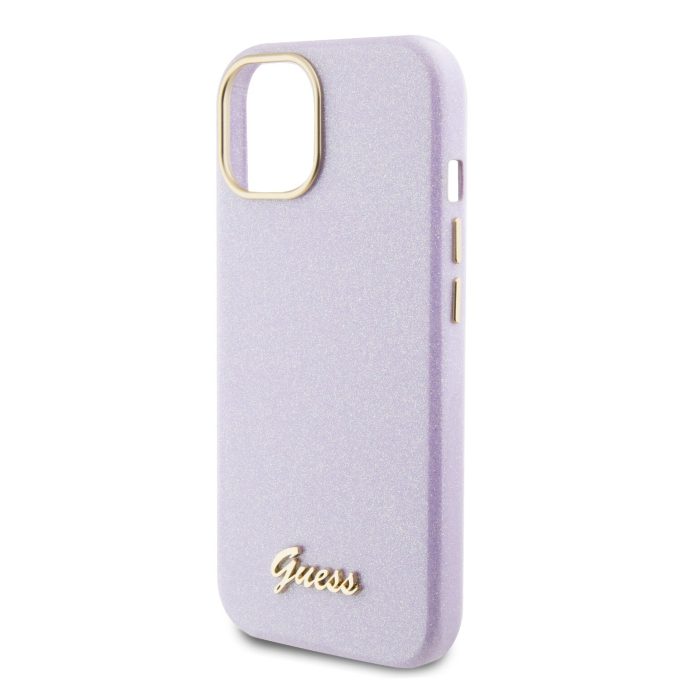 iPhone 15 / 14 / 13 lilac Glitter Glossy Script GUESS nugarėlė