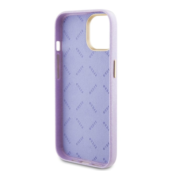 iPhone 15 / 14 / 13 lilac Glitter Glossy Script GUESS nugarėlė