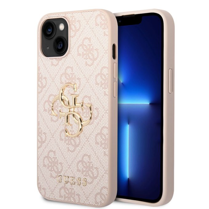 iPhone 15 / 14 / 13 pink Metal Logo GUESS nugarėlė