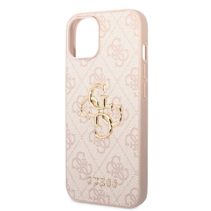 iPhone 15 / 14 / 13 pink Metal Logo GUESS nugarėlė