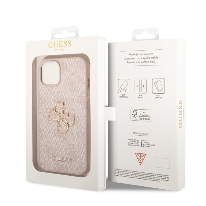 iPhone 15 / 14 / 13 pink Metal Logo GUESS nugarėlė