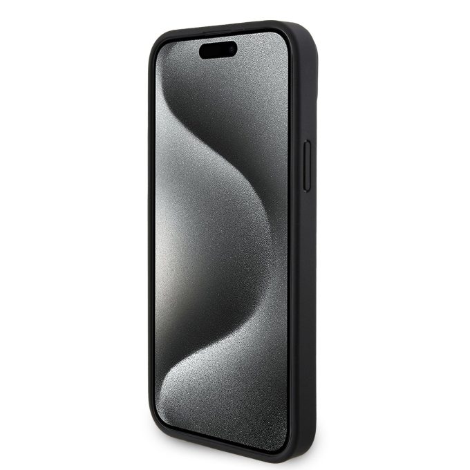 iPhone 15 PLUS black Saffiano Cardslots RSG 3D Logo KARL LAGERFELD nugarėlė