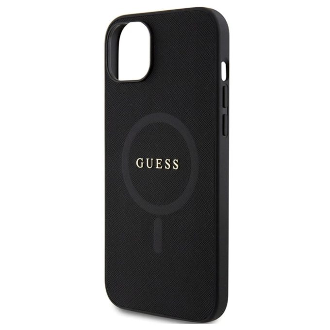 iPhone 15 PLUS black Saffiano MagSafe GUESS nugarėlė