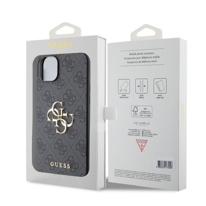 iPhone 15 PLUS grey Big Metal Logo GUESS nugarėlė