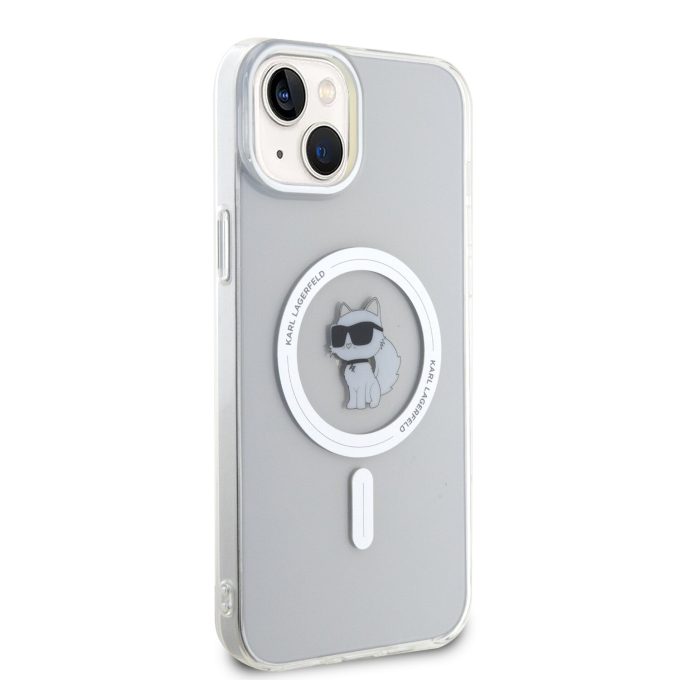 iPhone 15 PLUS transparent MagSafe Choupette IML KARL LAGERFELD nugarėlė