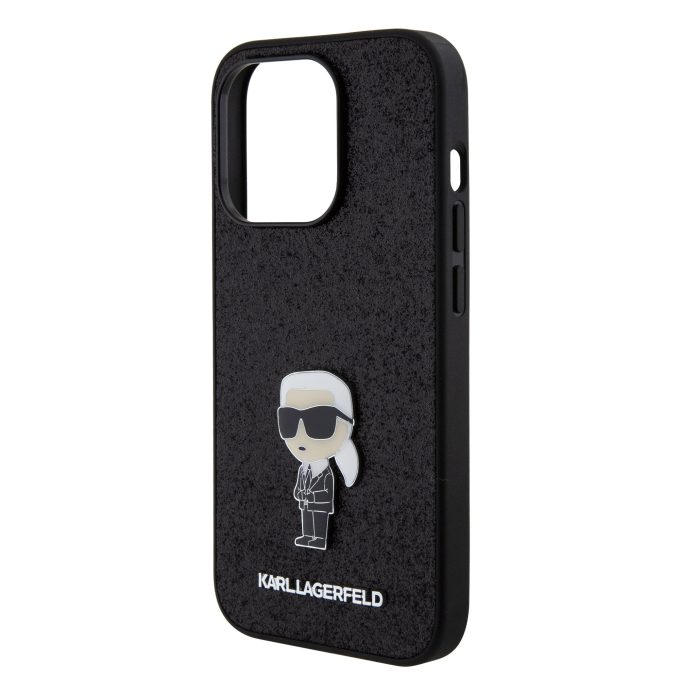 iPhone 15 PRO black Ikonik Fixed Glitter Metal PIN KARL LAGERFELD nugarėlė