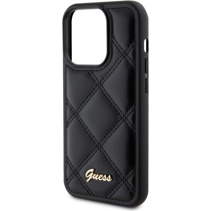 iPhone 15 PRO black PU Quilted Metal Logo GUESS nugarėlė