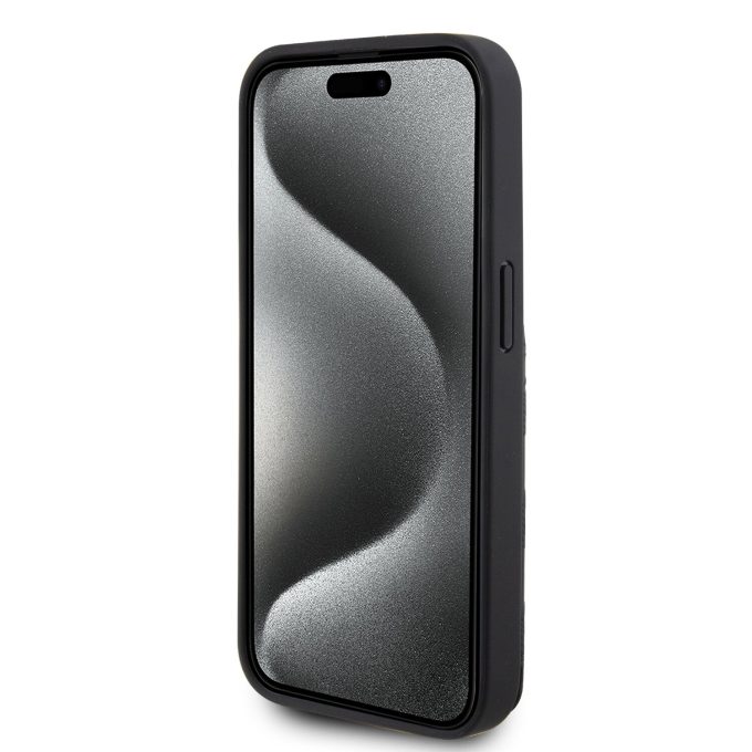 iPhone 15 PRO black Saffiano Cardslots and Stand Monogram KARL LAGERFELD nugarėlė