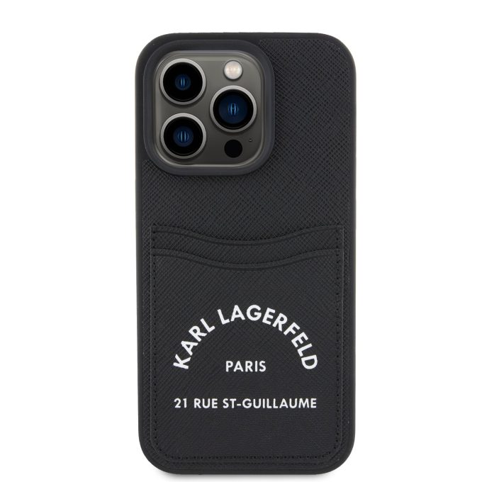 iPhone 15 PRO black Saffiano Cardslots RSG 3D Logo KARL LAGERFELD nugarėlė