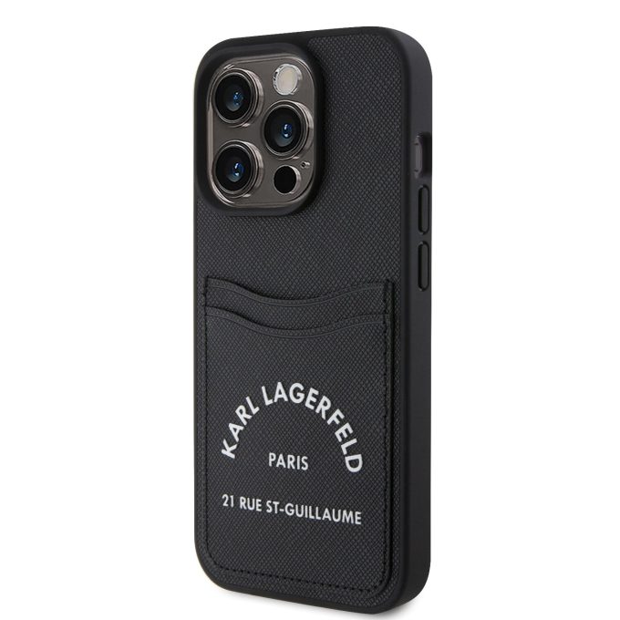 iPhone 15 PRO black Saffiano Cardslots RSG 3D Logo KARL LAGERFELD nugarėlė