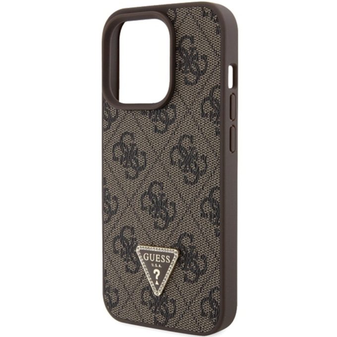 iPhone 15 PRO brown PU Leather Triangle Strass GUESS nugarėlė