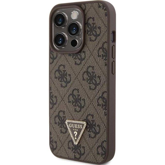 iPhone 15 PRO brown PU Leather Triangle Strass GUESS nugarėlė