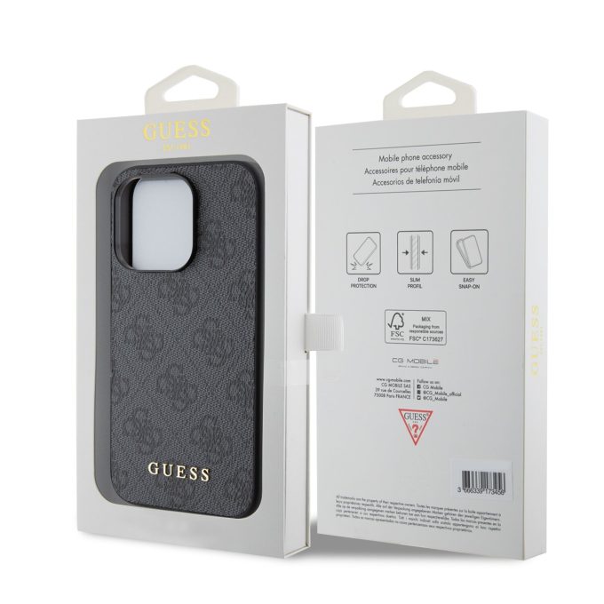 iPhone 15 PRO grey Metal Gold Logo GUESS nugarėlė
