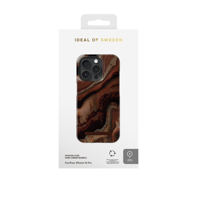iPhone 15 PRO iDeal Of Sweden nugarėlė MagSafe Dark Amber Marble
