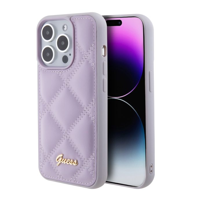 iPhone 15 PRO light purple PU Leather HC Quilted Metal Logo GUESS nugarėlė