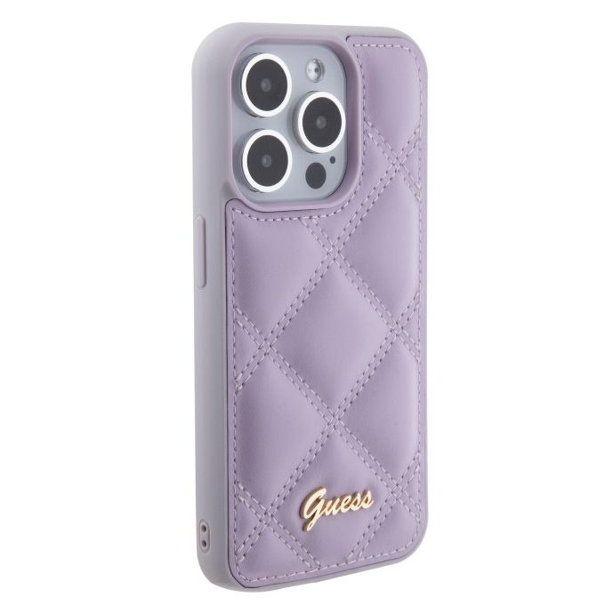 iPhone 15 PRO light purple PU Leather HC Quilted Metal Logo GUESS nugarėlė