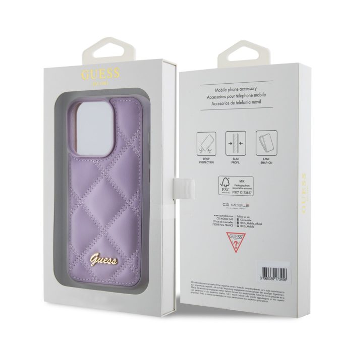 iPhone 15 PRO light purple PU Leather HC Quilted Metal Logo GUESS nugarėlė