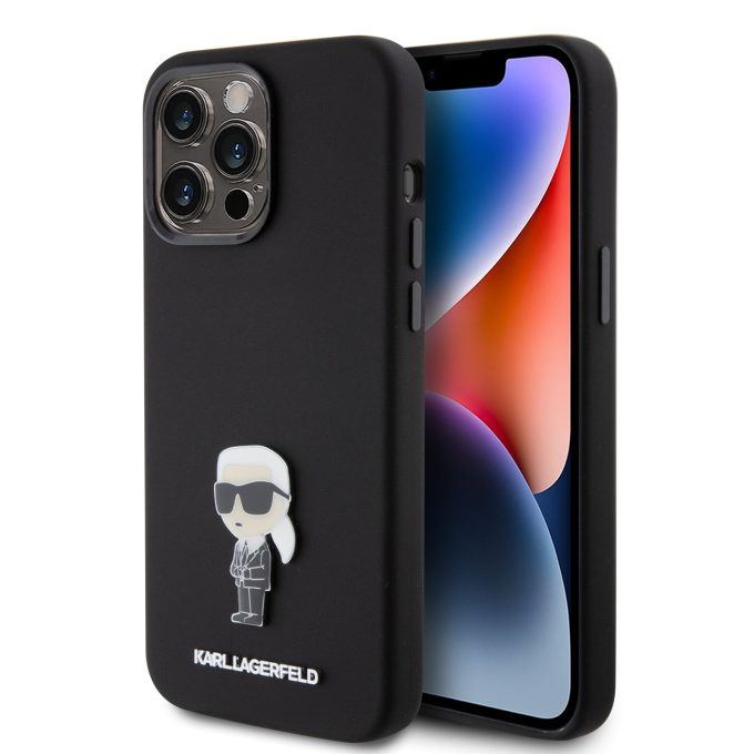 iPhone 15 PRO MAX black Metal Ikonik KARL LAGERFELD nugarėlė