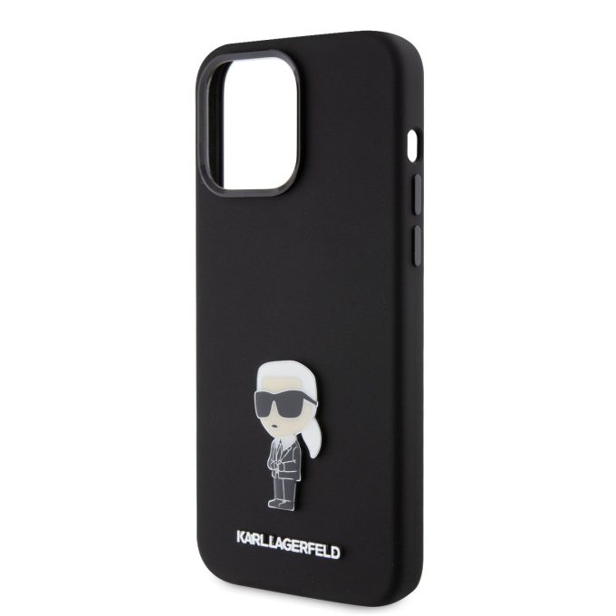 iPhone 15 PRO MAX black Metal Ikonik KARL LAGERFELD nugarėlė