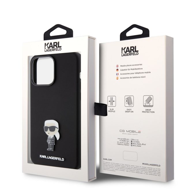 iPhone 15 PRO MAX black Metal Ikonik KARL LAGERFELD nugarėlė